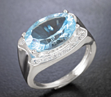 Шикарное серебряное кольцо с голубым топазом лазерной огранки Серебро 925