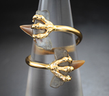 Золотое кольцо с редкими артефактами - ископаемыми зубами акулы Isurolamna 2,46 карата Золото