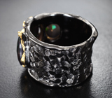 Серебряное кольцо с огранеными черными опалами Серебро 925