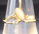 Золотое кольцо с хризобериллом с эффектом кошачьего глаза 1,4 карата и чистейшим александритом Золото