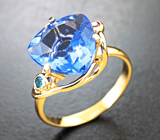 Золотое кольцо с насыщенным флюоритом со сменой цвета 4,89 карата, апатитом и шпинелью Золото