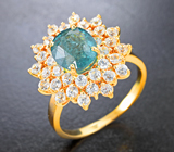 Золотое кольцо с насыщенным индиголит турмалином 2,5 карата и бесцветными цирконами Золото