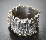 Серебряное кольцо с перидотом и рубином Серебро 925