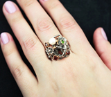 Серебряное кольцо с жемчужиной, диопсидом и альмандинами гранатами