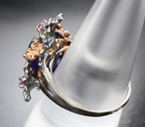 Серебряное кольцо с крупным синим сапфиром и рубинами Серебро 925