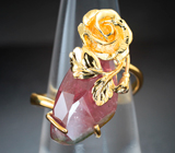 Золотое кольцо с арбузным турмалином огранки «роза» 8 карат Золото