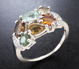 Превосходное серебряное кольцо с разноцветными турмалинами Серебро 925