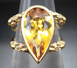 Золотое кольцо с чистейшим медовым гелиодором 5,8 карата и бриллиантами Золото