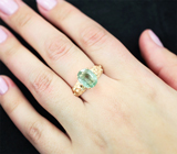 Золотое кольцо с редким голубовато-зеленым турмалином 3,89 карата и бриллиантами Золото