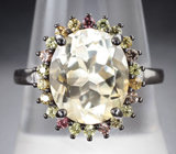 Стильное серебряное кольцо с цитрином и разноцветными сапфирами