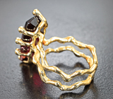 Золотое кольцо с крупным полихромным вишнево-шоколадным турмалином 8,36 карата и бриллиантами