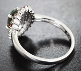 Праздничное серебряное кольцо с ограненным черным опалом и сапфирами Серебро 925