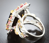 Серебряное кольцо с лемотрином 14,69 карата и турмалинами