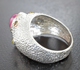 Серебряное кольцо cо зведчатым корундом 3,09 карата и перидотами Серебро 925