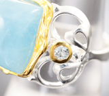 Серебряное кольцо с аквамарином 9,53 карата и голубыми топазами