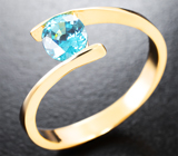 Золотое кольцо со сверкающим небесно-голубым цирконом 1,17 карата