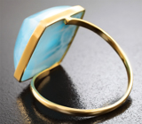 Крупное золотое кольцо с небесно-голубым ларимаром 21,72 карата