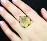 Серебряное кольцо с крупным лимонным цитрином авторской огранки 24,22 карата