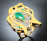 Золотой кулон-трансформер с ярким уральскими изумрудом 2,45 карата, малыми изумрудами и бриллиантами
