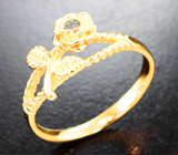 Золотое кольцо с насыщенным уральским александритом оттенка морской волны 0,07 карата