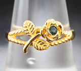Золотое кольцо с насыщенным уральским александритом оттенка морской волны 0,07 карата