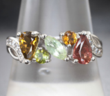 Праздничное cеребряное кольцо с разноцветными турмалинами