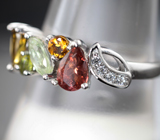 Праздничное cеребряное кольцо с разноцветными турмалинами