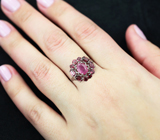 Яркое серебряное кольцо с рубином и родолитами