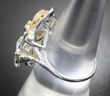 Серебряное кольцо с кристаллическими эфиопскими опалами и хризопразами