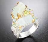 Серебряное кольцо с кристаллами берилла 5,83 карата, голубыми топазами и перидотами