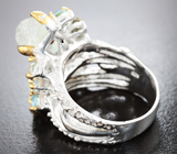 Серебряное кольцо с кристаллами берилла 5,83 карата, голубыми топазами и перидотами