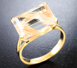 Золотое кольцо с редким крупным рутиловым топазом 12,15 карата