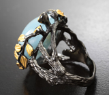 Серебряное кольцо с аквамарином 26,99 карата и сапфирами