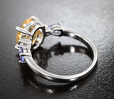 Серебряное кольцо с цитрином, танзанитами и сапфирами