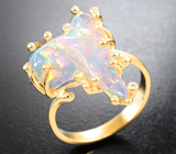 Золотое кольцо с кристаллическим эфиопским опалом 5,26 карата и бриллиантами