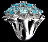 Роскошное крупное кольцо с голубыми топазами Серебро 925
