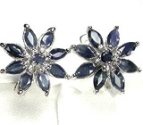 Серьги-цветки с синими сапфирами Серебро 925