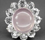 Кольцо с изумительно-розовым кварцем и крупными цирконами Серебро 925