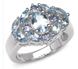 Кольцо с ярким голубым топазом и иолитами Серебро 925