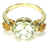Кольцо с зеленым аметистом и золотистыми цитринами Золото