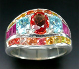 Праздничное кольцо с сапфирами и голубыми цирконами Серебро 925