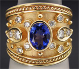 Широкое кольцо с великолепным танзанитом и бриллиантами Золото