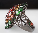Серебряное кольцо c разноцветными сапфирами и диопсидами Серебро 925