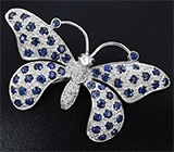Серебряная брошь «Бабочка» с синими и пурпурными сапфирами Серебро 925