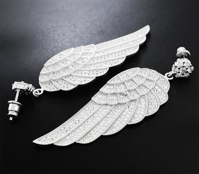 Серьги крылья серебро