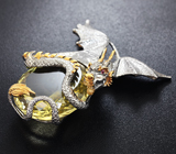 Серебряный кулон «Дракон» с лимонным цитрином и сапфирами Серебро 925