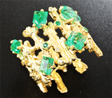 Золотое кольцо с яркими уральскими изумрудами 2,29 карат и бриллиантам Золото