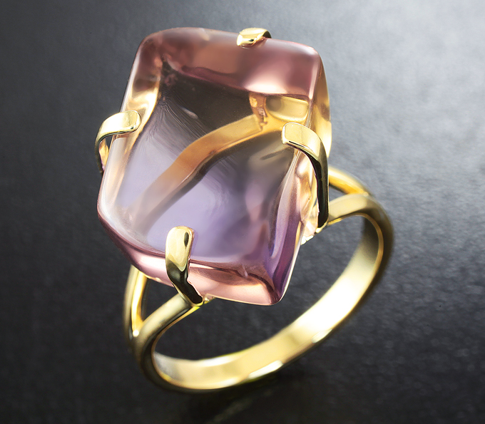Золотое кольцо с кабошоном аметрина 17 карат купить в интернет магазине
