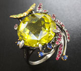 Серебряное кольцо с лимонным цитрином, разноцветными сапфирами и цаворитами Серебро 925
