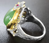 Серебряное кольцо с пренитом, цветной жемчужиной и сапфиром Серебро 925